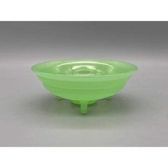 Vintage Jadeite 3 Footed Glass Bowl Candy Dish Beehive Pattern - Picture 4 of 8